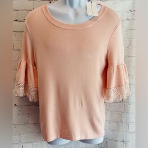 NWT Chelsea & Theodore Whisper Pink Boho Sweater W/ Bell Sleeves.  Size Large
